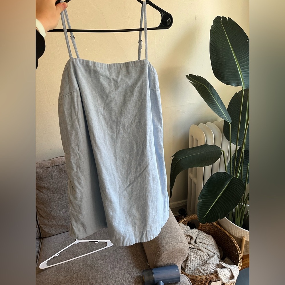 Light blue Abercrombie linen dress in medium tall with built in shorts